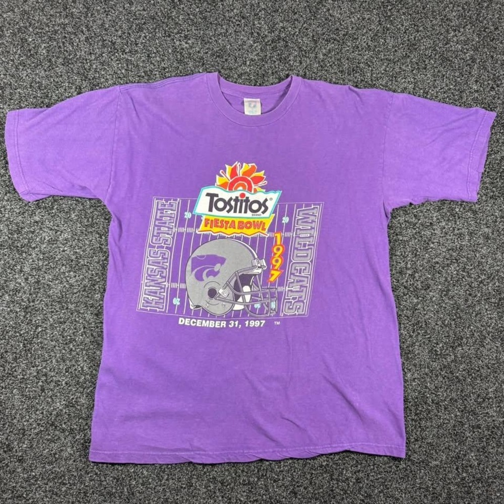 Vintage 1997 Kansas State Wildcats Tostitos Fiesta Bowl Logo 7 Shirt XL Purple
